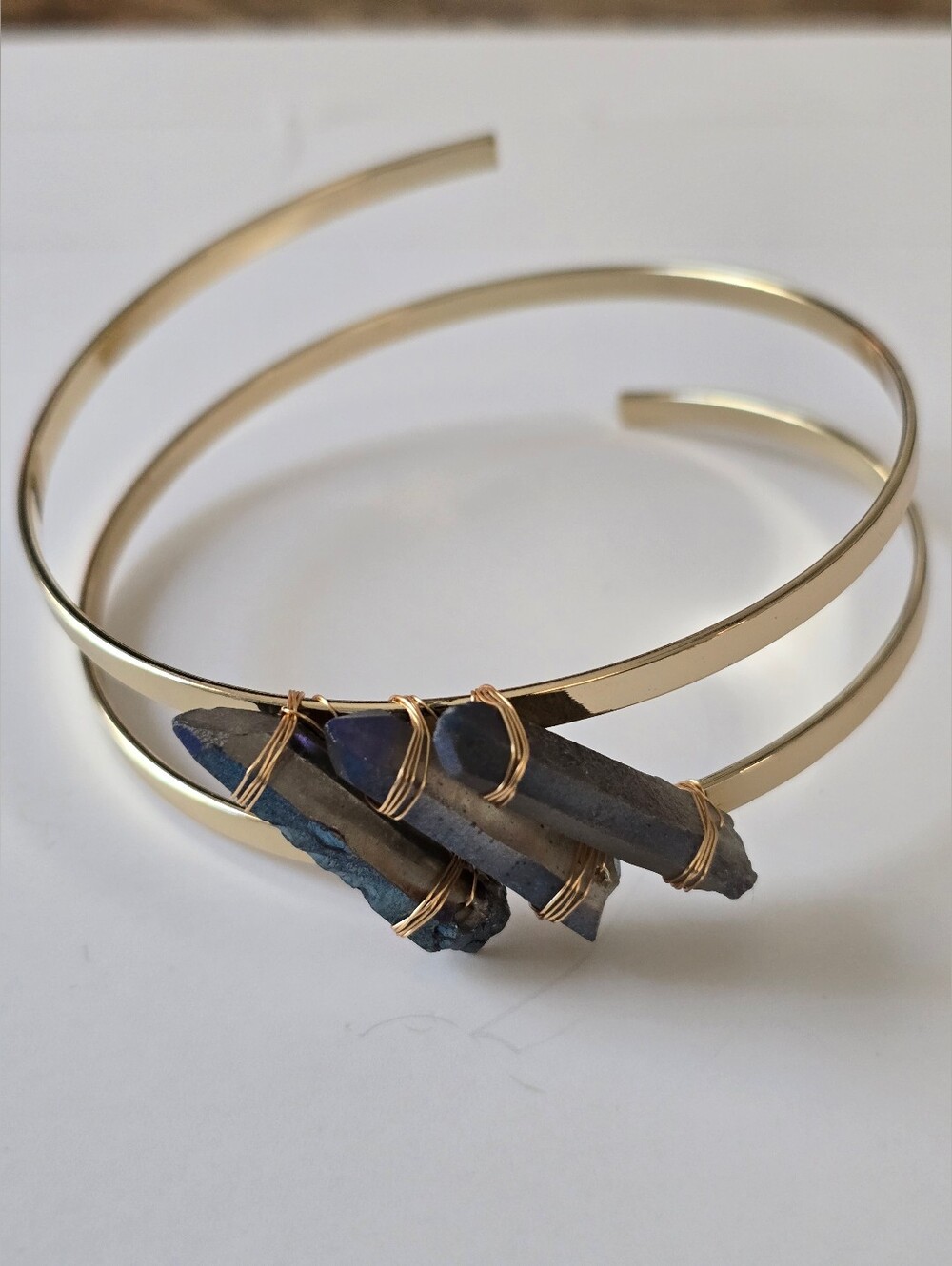 NEW Petit Moments Gold Triple-Band Cuff Bracelet with Blue Raw Stone Accents